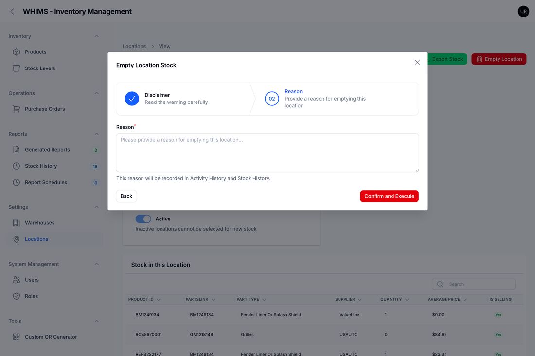 Empty Location wizard, step 2 — reason